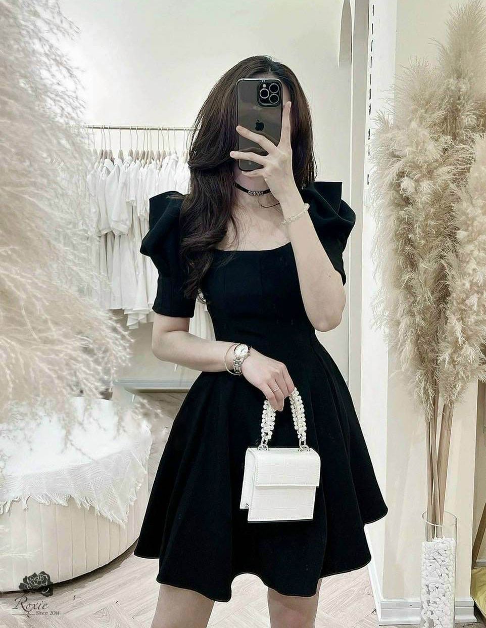 Đầm Nữ cổ vuông dự tiệc sang trọng vải lụa cao cấp thời trang HARI
