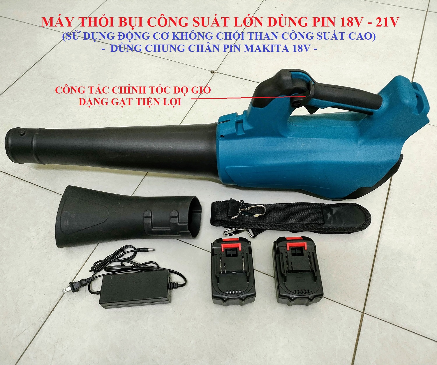 Sv máy thổi bụi công suất lớn dùng pin 18v - 21v động cơ không chổi than