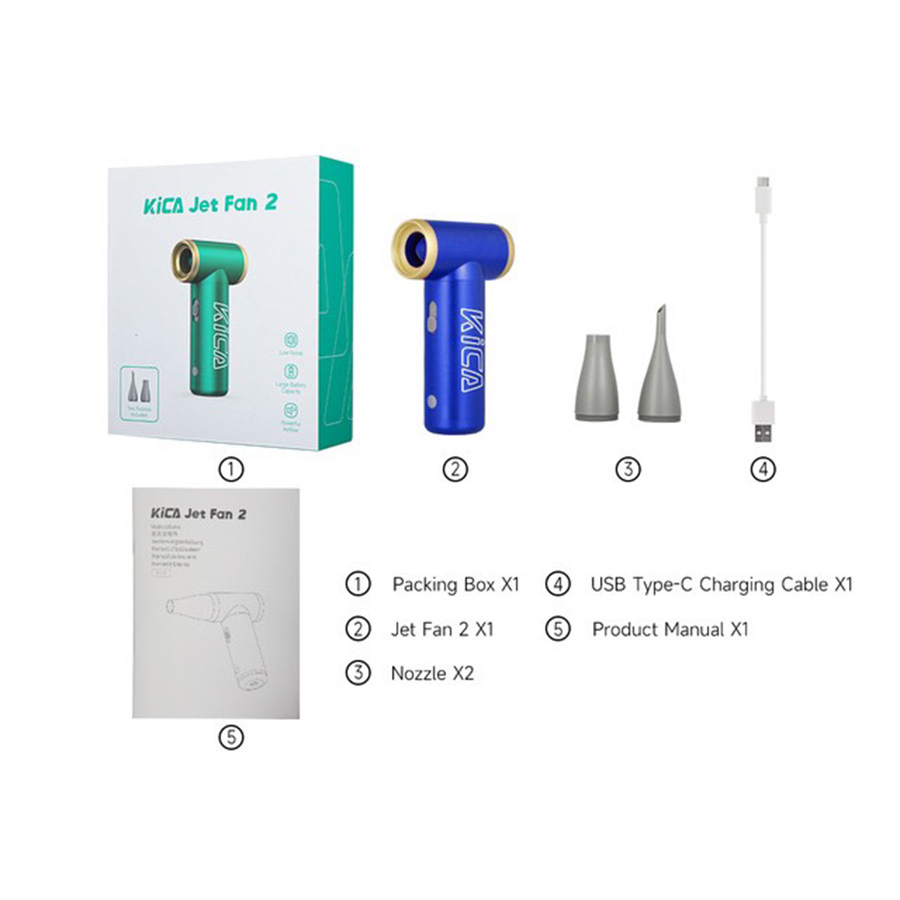 Máy Thổi Khí Nén KICA JET FAN 2 Tốc Độ Thổi 100000vòng/phút Làm Sạch Cho Máy Tính Bàn Phím, Sấy tóc, Cắm Trại, Ngoài Trời, Xe Hơi,..v.v - Chính hãng bảo hành 12 tháng