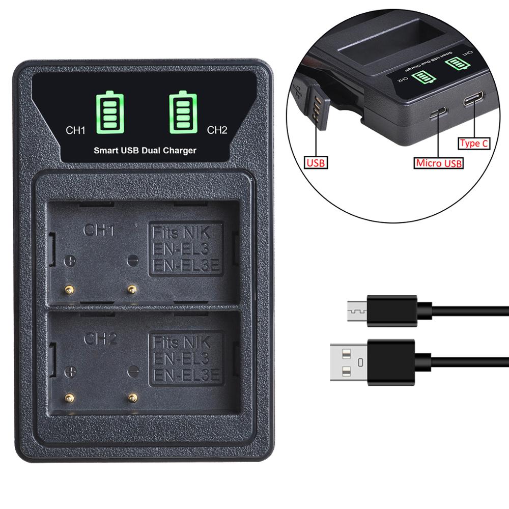 3 cái en-el3e en el3e enel3e pin en el3 pin sạc với type-c cổng cho nikon d30 d50 d70 d70s d90 d80 d100 d200 d300