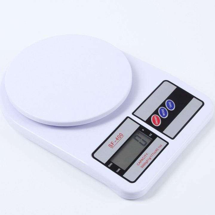 Cân điện tử dùng cho nhà bếp, cân thực phẩm để bàn mini loại 7kg - sf400 tặng 2 pin