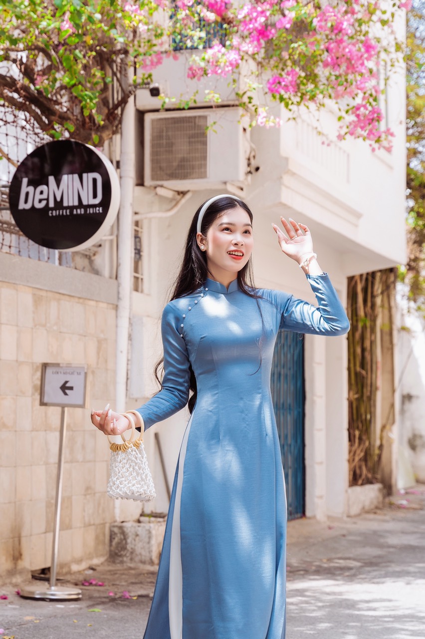 Áo Dài Cách Tân Lụa Tây Thi , Áo Dài Thụy Anh Xám Xanh (Áo Dài Thiết Kế Du Yên)