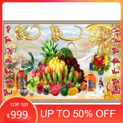 Tranh đính đá mâm ngũ quả . kích thước: 1m2 x 60cm