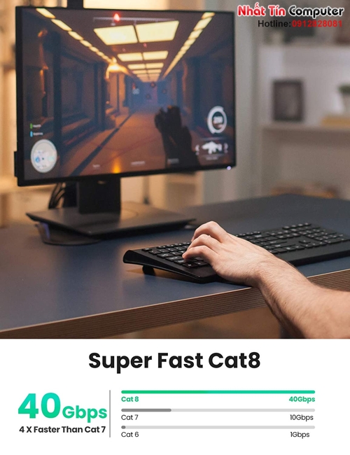 Cáp mạng đúc sẵn dẹt Cat8 dài 3m Ugreen 10982 cao cấp