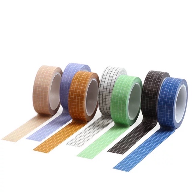 Cuộn washi tape caro cơ bản màu đơn sắc basic dài 10m dùng để trang trí