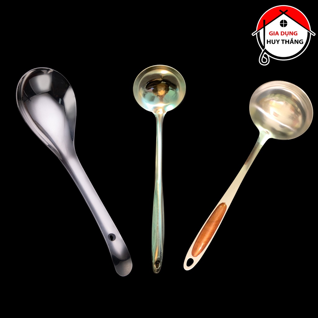 Môi, Muôi, Vá Múc Canh Inox, Cán Giả Gỗ