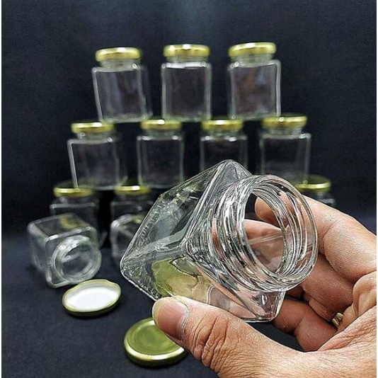 Lọ thủy tinh vuông 100ml nắp thiếc vàng – hủ chưng yến – đựng sữa chua, mật ong
