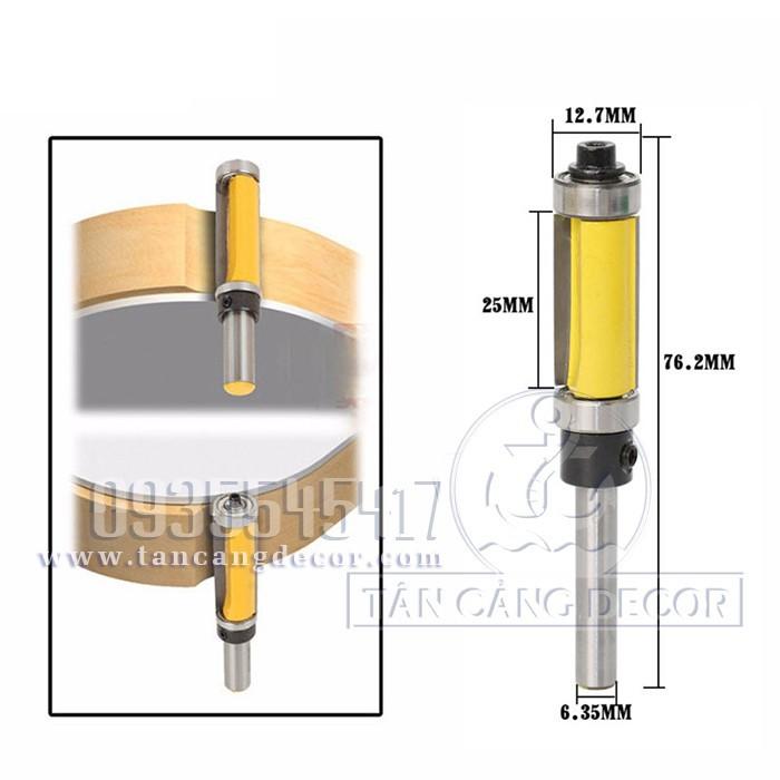 Mũi router phay thẳng bi trên – dưới 25mm cốt 6.35 mm