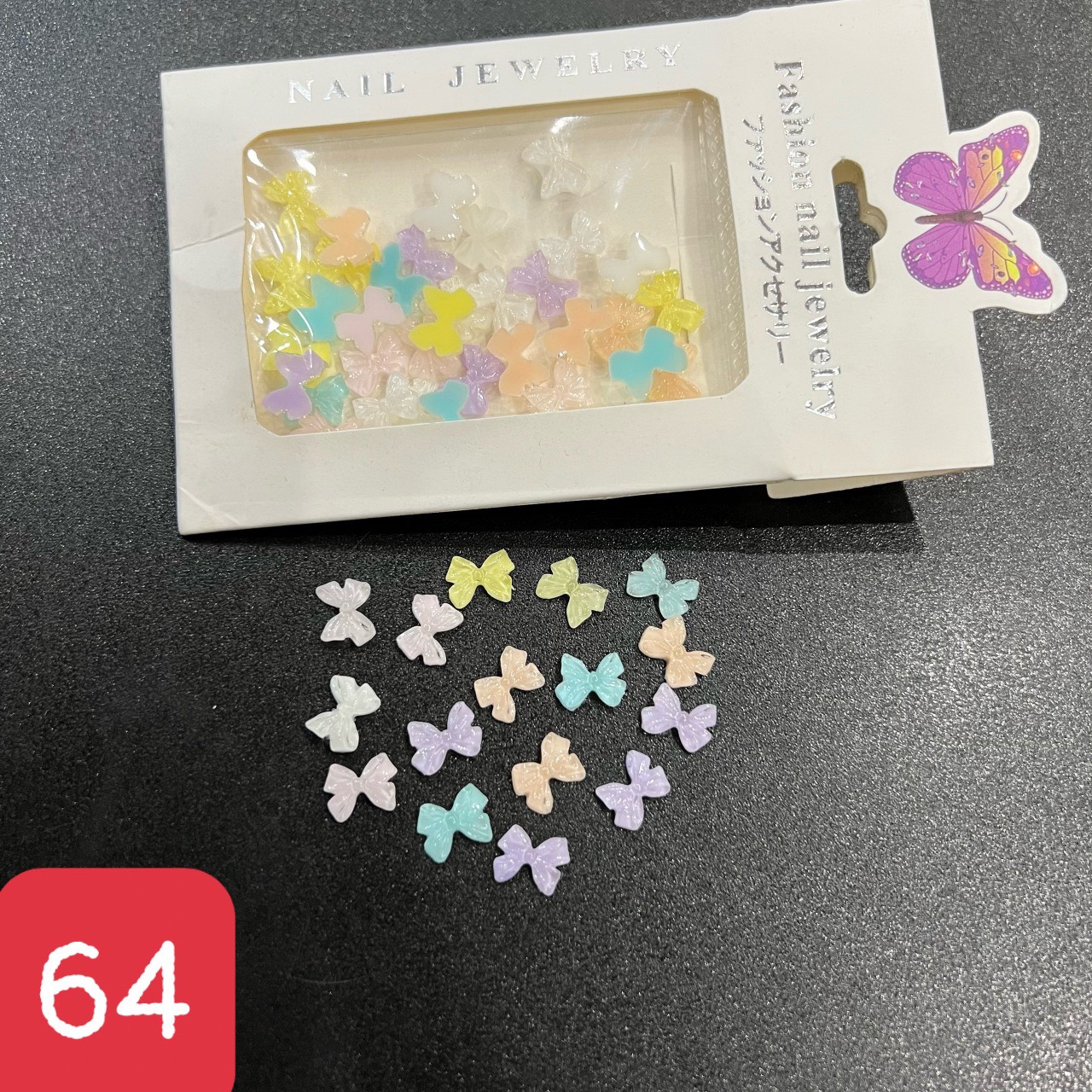 Charm nơ gắn dính trang trí móng nail , Charm nơ thủy tinh làm nail