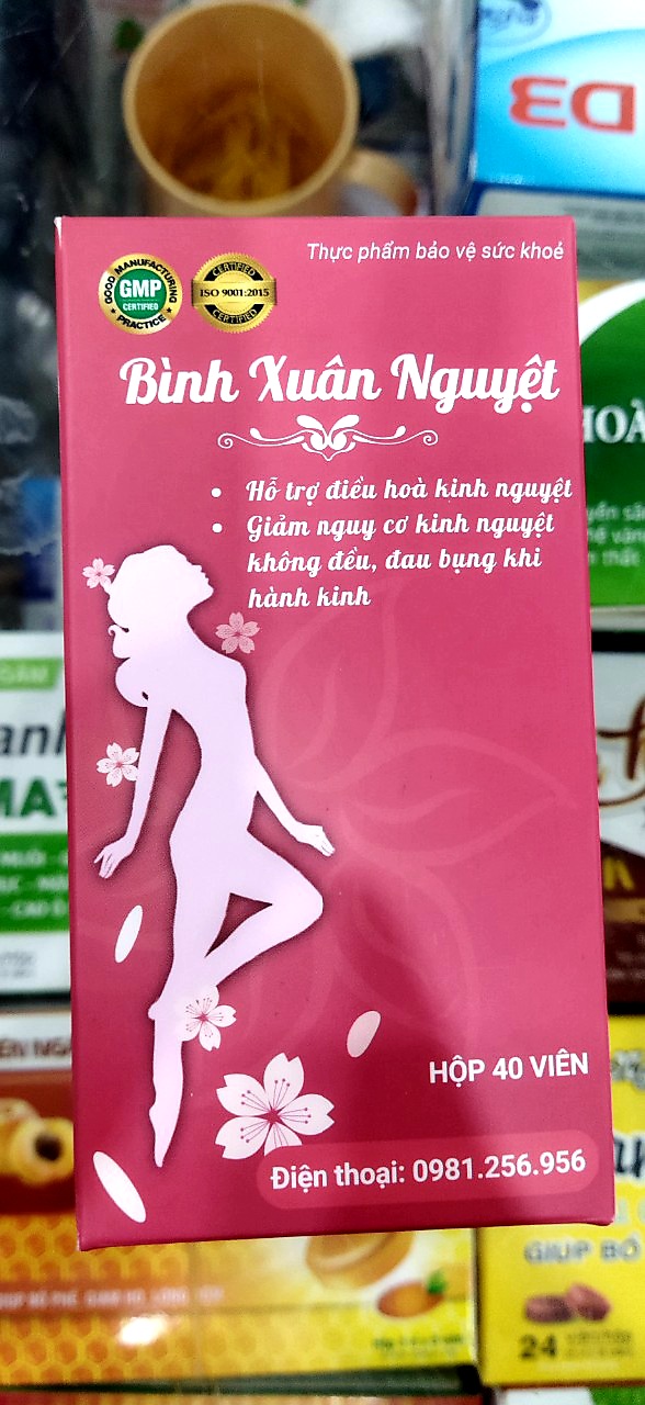 Bình Xuân Nguyệt - Hỗ trợ điều hòa kinh nguyet , giảm đau bụng kinh , kinh nguyet không đều - Hộp 40 viên