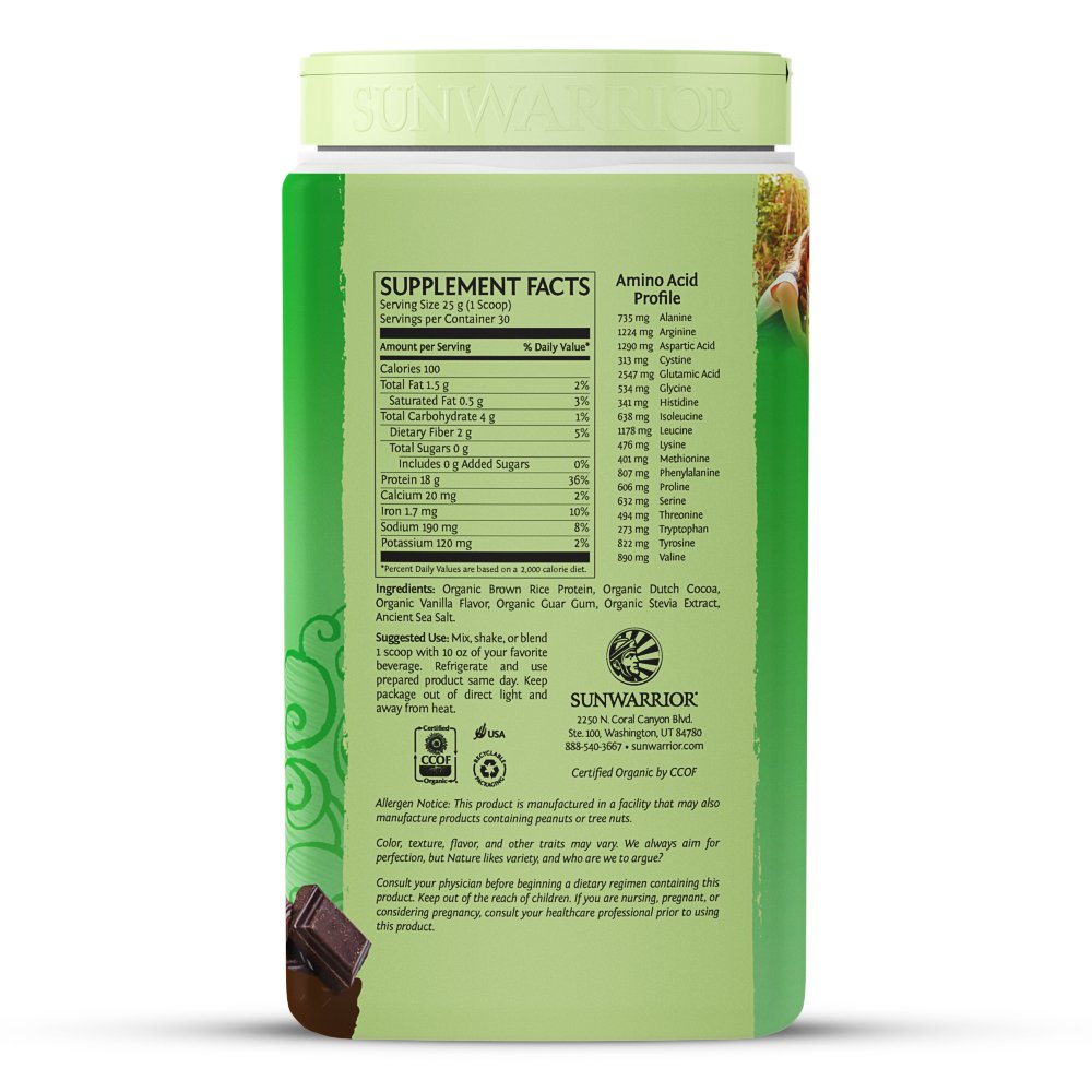 [Hoàn Tiền 15%]Bột Protein Thực Vật Hữu Cơ Clean & Simple  SunWarrior 750g vị chocolate