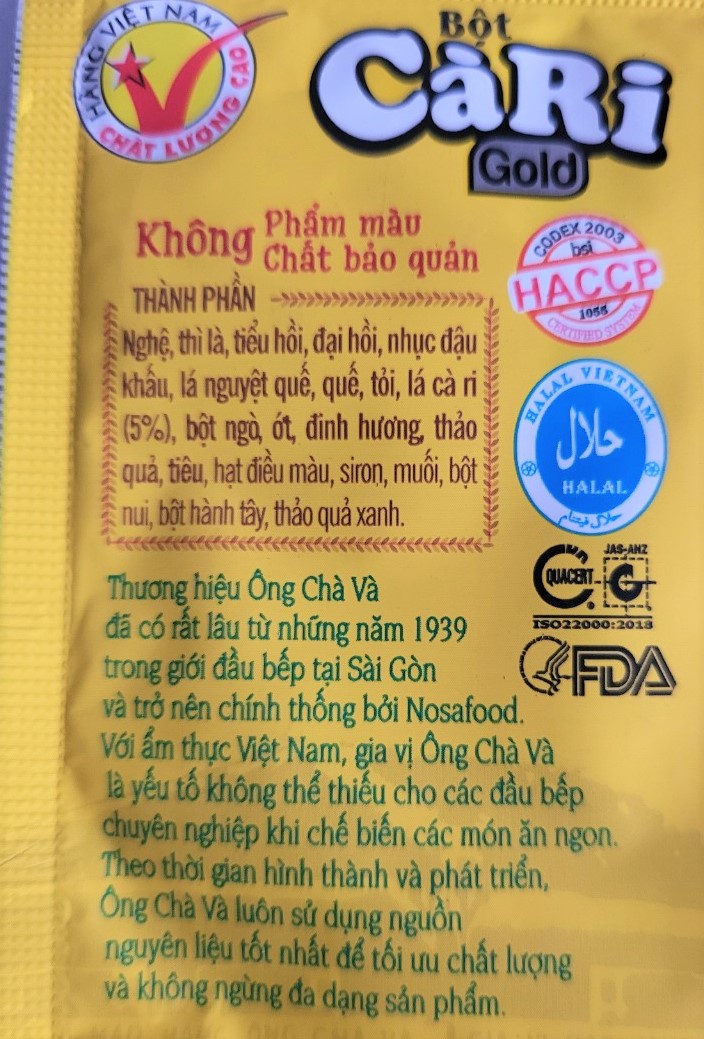 [Túi GOLD 28g] BỘT CÀ RI Ông Chà Và [VN] NOSAFOOD Curry Powder (halal)