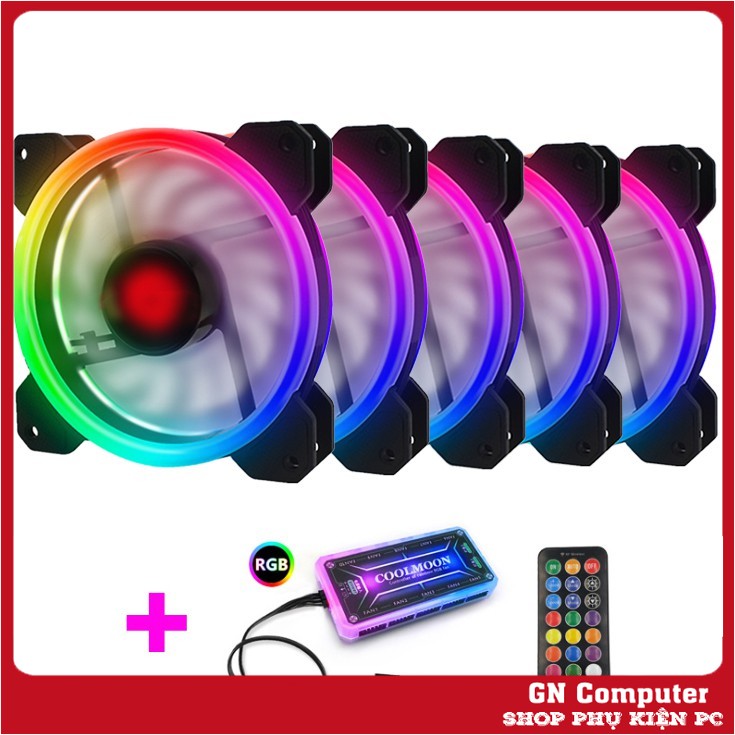 BỘ 5 Quạt Tản Nhiệt, Fan Case Coolmoon V2 Led RGB Dual Ring 16 Triệu Màu