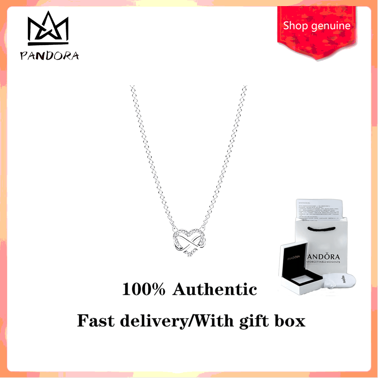 ♈100% authentic ♈ Pandorae Sparkling Infinity Heart Collier Necklace S925 sterling silver Valentine's Day Gift Birthday Gift