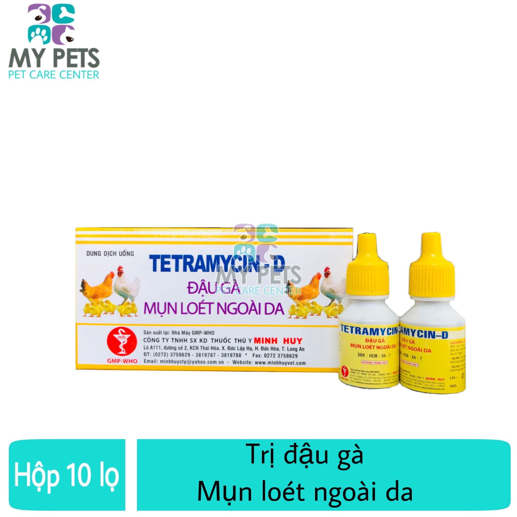 Thuốc trị đậu gà mụn loét ngoài da cho gà -Tetramycin - D hộp 10 lọ