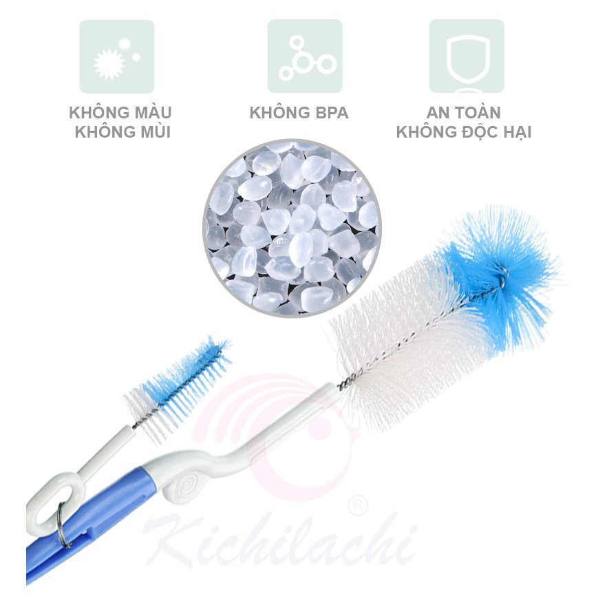 Cọ Súc Rửa Bình Sữa, núm vú  Kichi xoay 360 độ