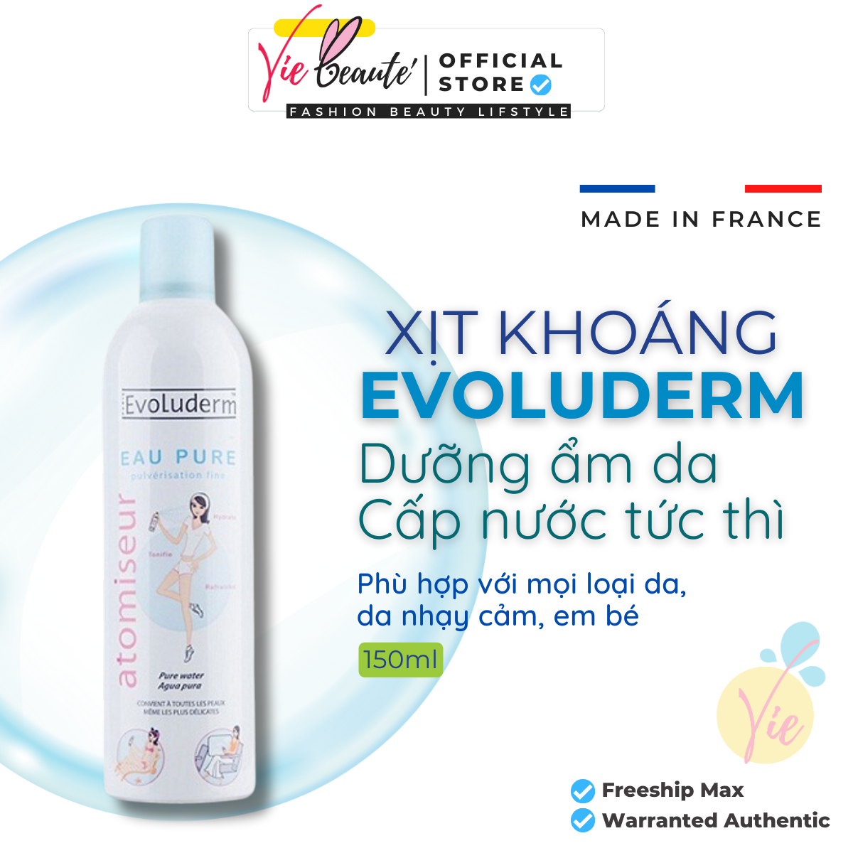 Xịt khoáng Evoluderm Atomiseur Eau Pure - Dưỡng ẩm cấp nước cho da