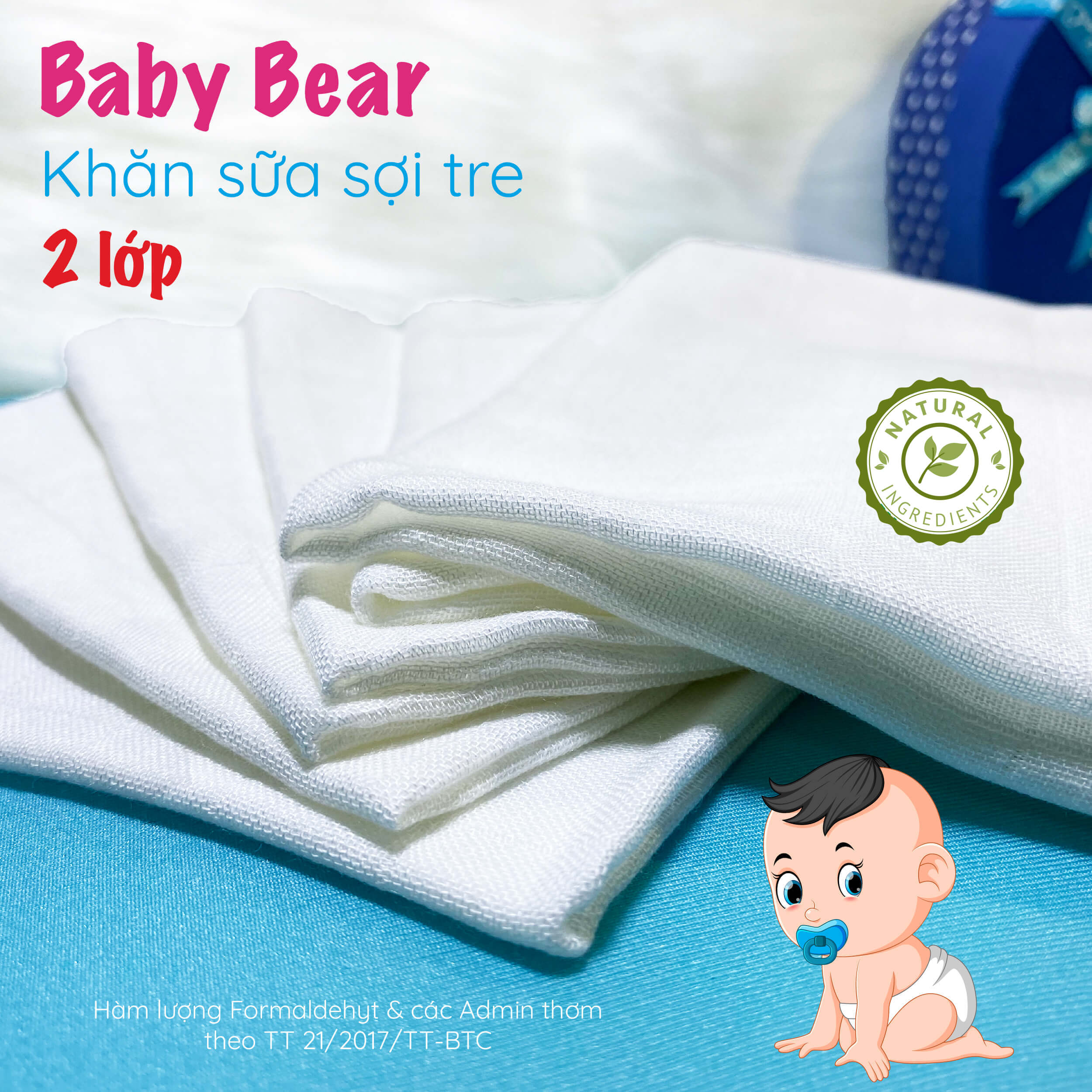 Khăn sữa sợi tre Baby Bear 25x32cm 2 lớp