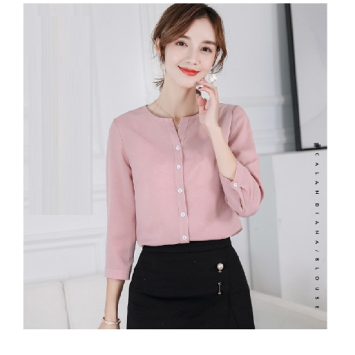 Áo sơ mi nữ Công Sở Kiểu Cổ Tròn Tay Lỡ Cài Nút