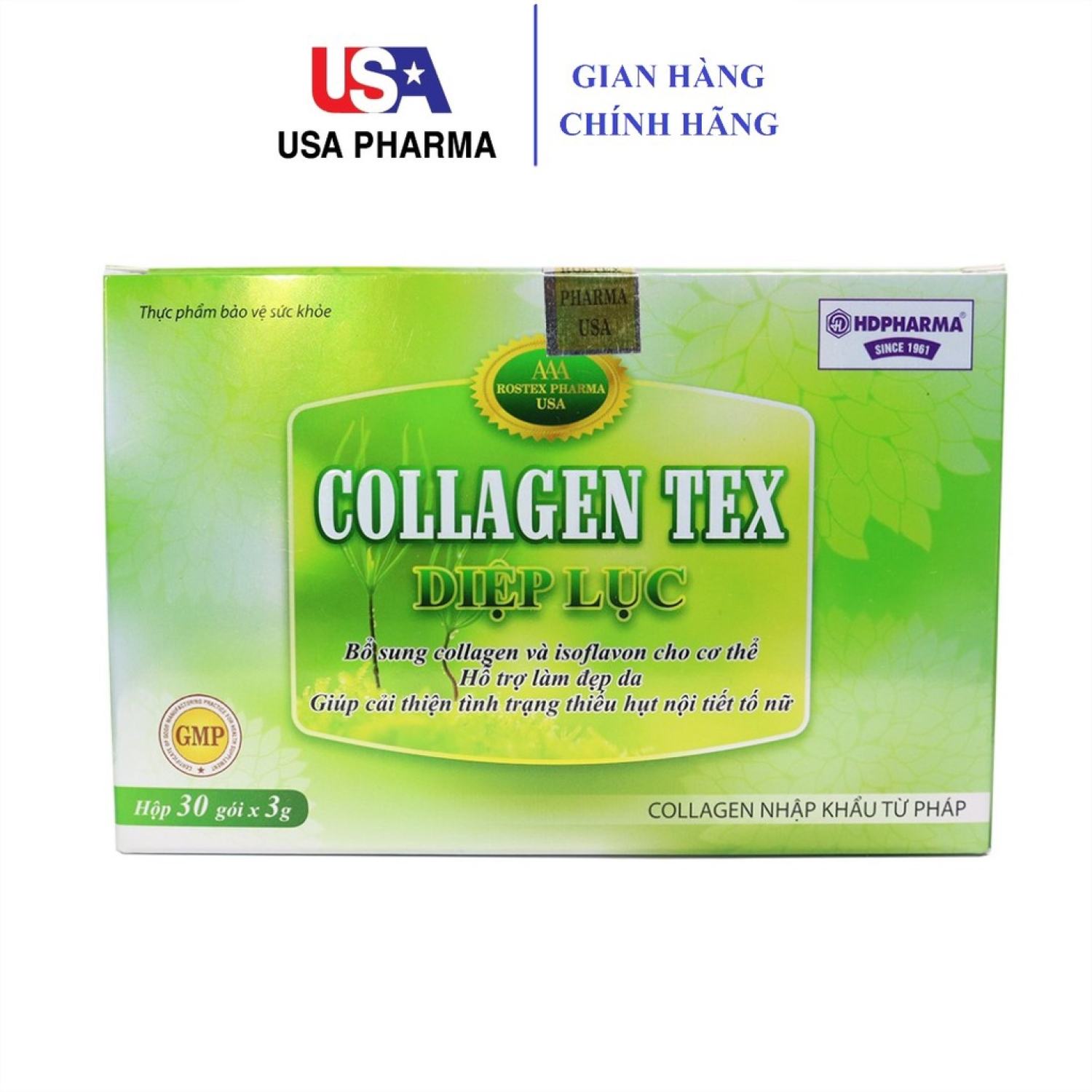 Collagen Tex Diệp Lục dạng gói hỗ trợ làm đẹp da, cải thiện nếp nhăn, căng da - Hộp 30 gói