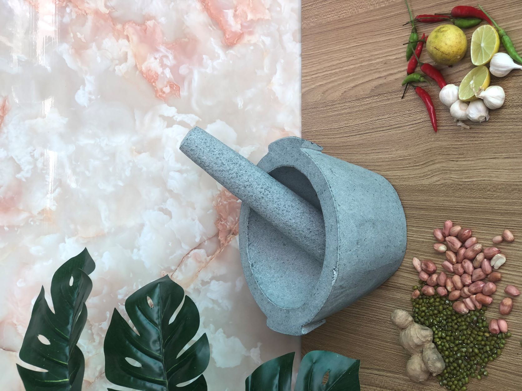 bộ sản phẩm cối đá + chày đá đường kính 18cm