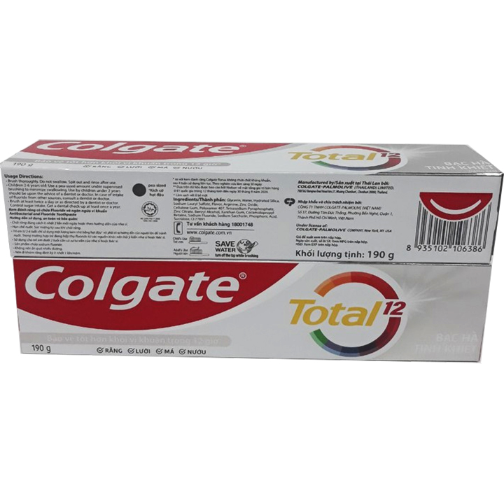 Kem đánh răng colgate total bạc hà tinh khiết 190g Thái Lan