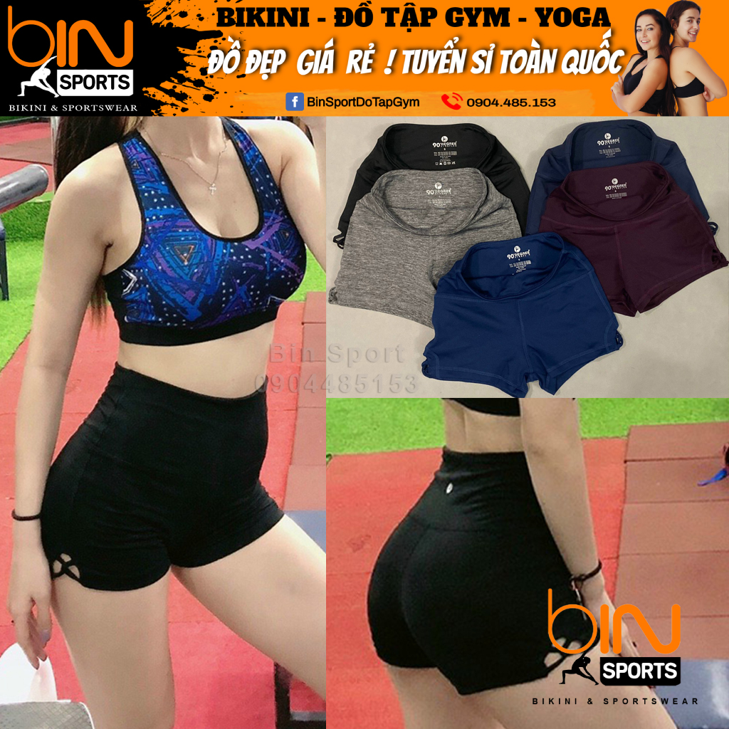 Quần đùi tập gym yoga nữ cạp cao bin sports q099