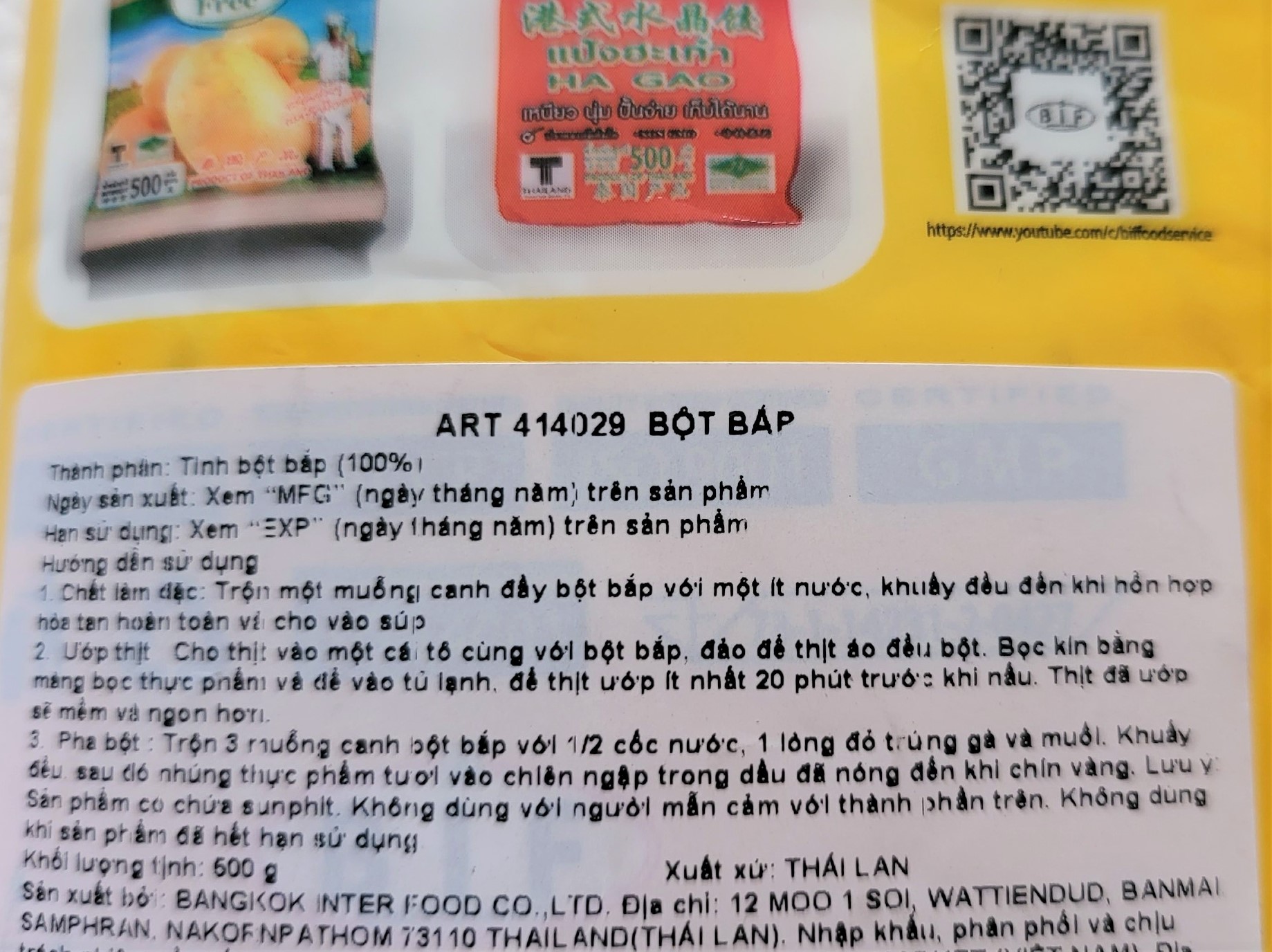 [Túi 500g] BỘT BẮP [Thailand] JADE LEAF Corn Starch (halal)