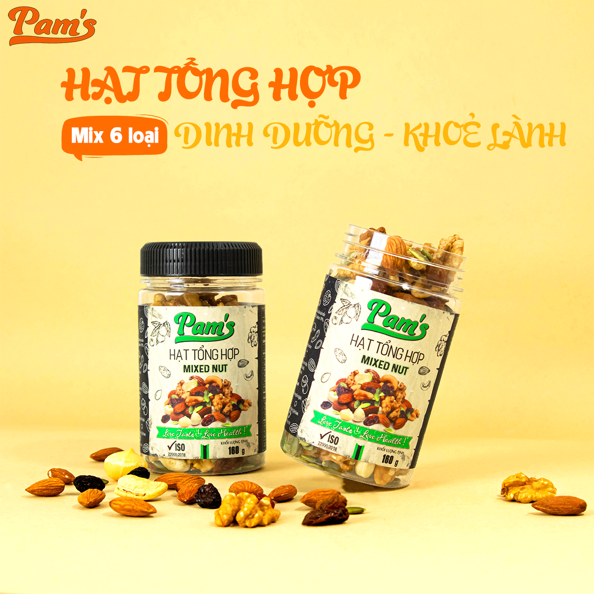 COMBO TIẾT KIỆM - 3 hũ hạt tổng hợp mix 6 loại(macca + hạnh nhân + nhân óc chó + hạt điều + hạt bí + nho khô) Pams 270g/hũ