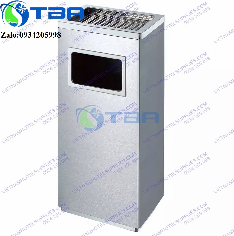 Thùng rác gạt tàn inox kiểu dáng trụ vuông cao cấp