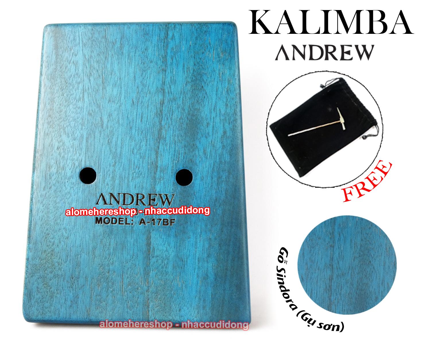Đàn Kalimba Andrew 17 Phím Gỗ Sindora (Gụ - Xanh Dương)