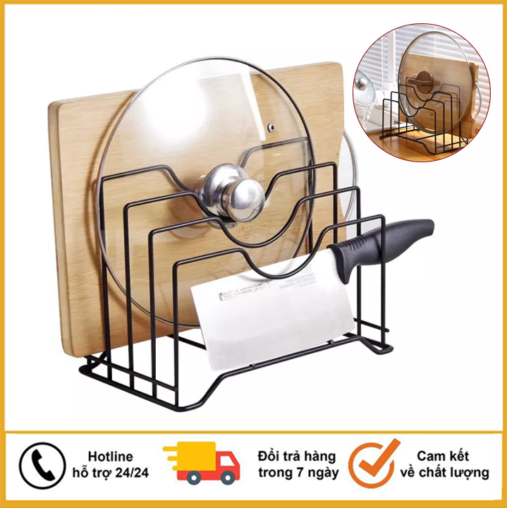 Kệ để vung nắp xoong nồi - Kệ gác vung nồi và dao thớt đa năng 4 ngăn - Kệ gài nắp tiện lợi tiết kiệm diện tích - Kệ cao cấp inox không gỉ - Giá treo dụng cụ nhà bếp (Màu ngẫu nhiên)