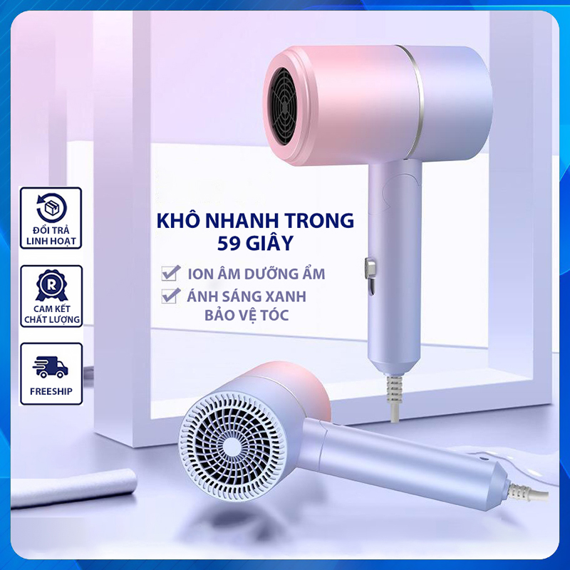 Máy sấy tóc 2 chiều nóng lạnh gấp gọn có ánh sáng xanh dưỡng tóc, máy sấy tóc mini tạo kiểu chuyên nghiệp công suất lớn