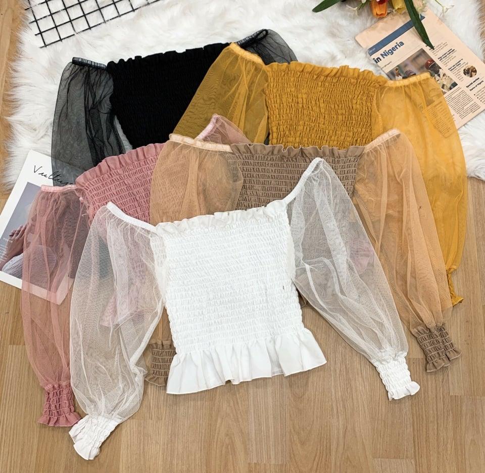 Áo voan nhún phối tay lưới style TTKX0448