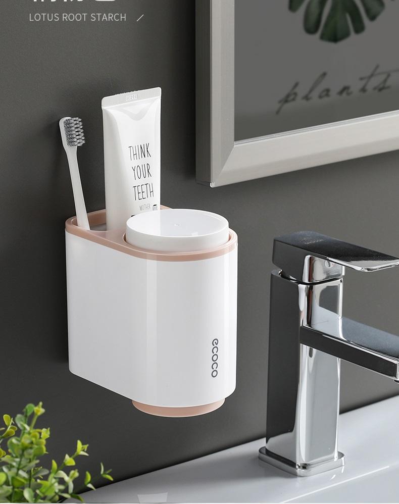 Kệ để bàn chải và kem đánh răng ECOCO kèm 2 cốc (có miếng dán cường lực)
