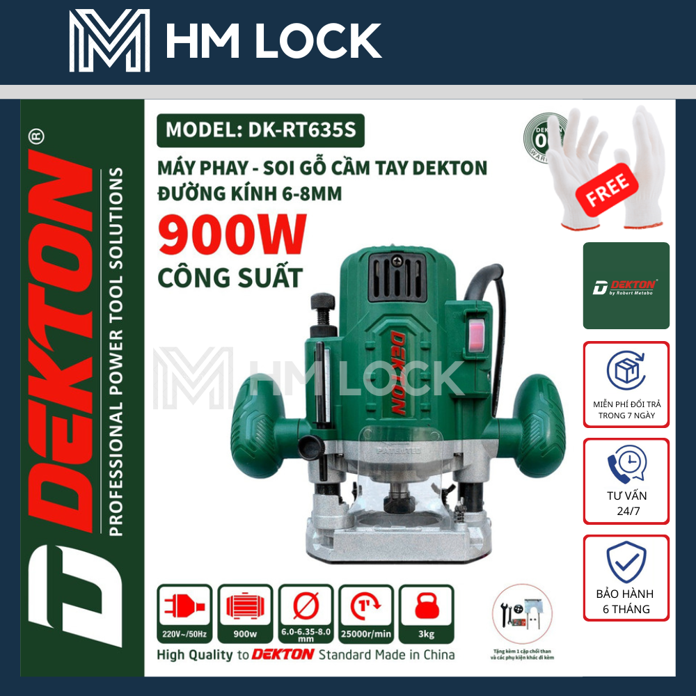 Máy phay gỗ dùng điện dekton 900w - hàng chính hãng - dk-rt635s