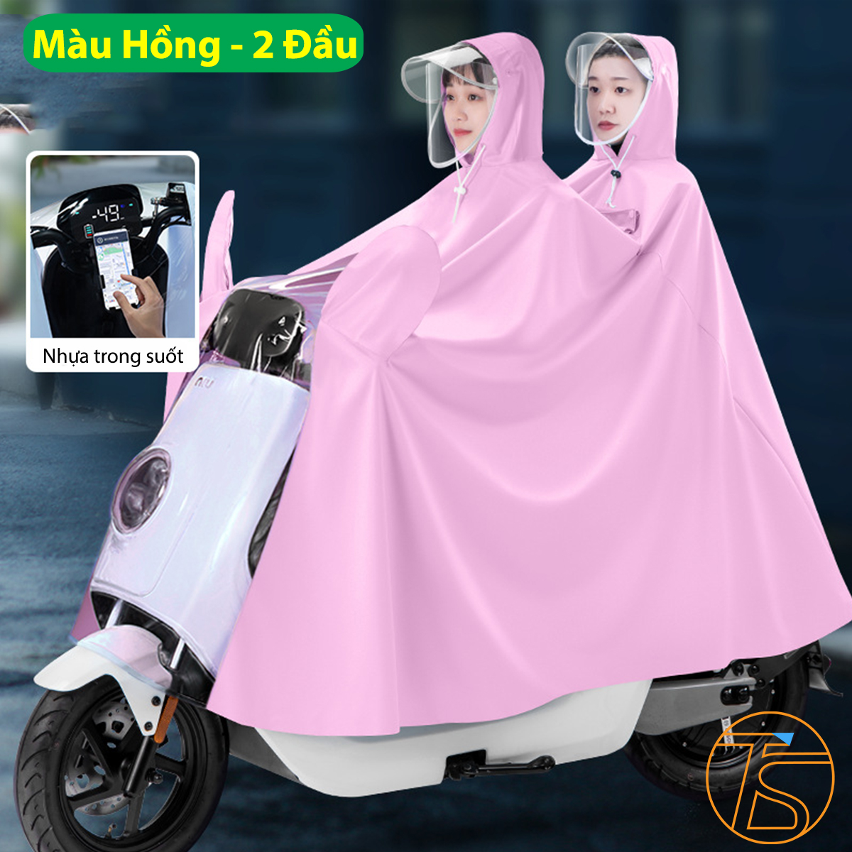 Áo mưa cánh tròn 2 đầu có nón và khẩu trang đi mưa chất liệu PVC có trong suốt cho đèn xe - Áo mưa có túi trùm gương chiếu hậu