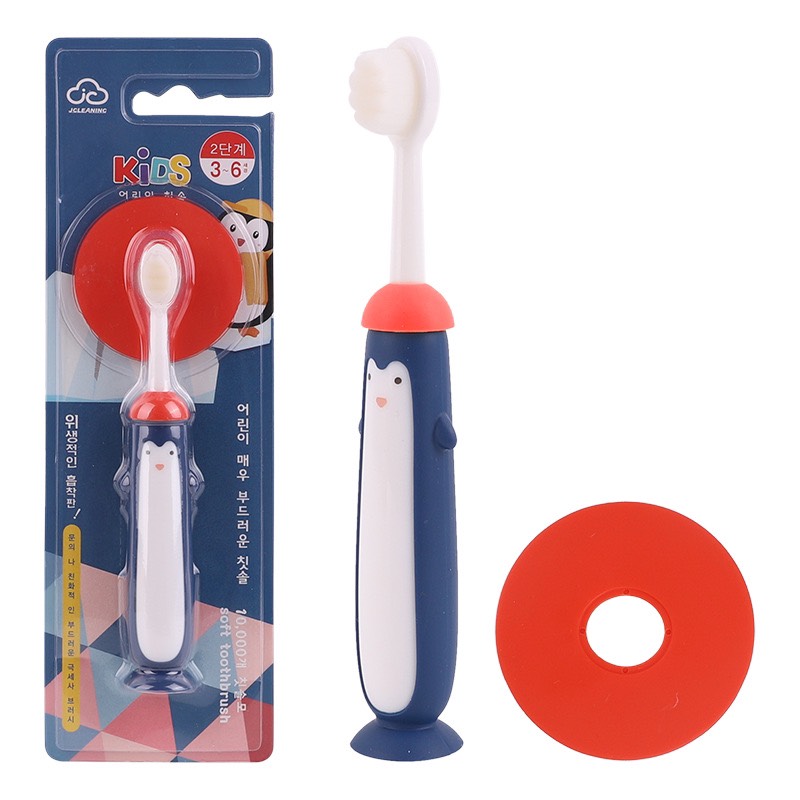 Bàn chải đánh răng lông tơ hình chim cánh cụt có vách ngăn chống hóc cho bé sợi lông mềm bảo vệ nứu cho bé