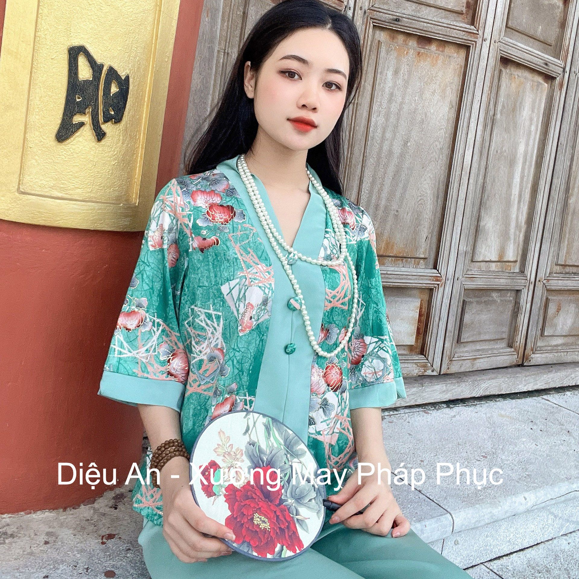 Set Lụa Cao cấp Đi Lễ Chùa Màu Xanh Mint 2 - Pháp Phục Đồ Lam