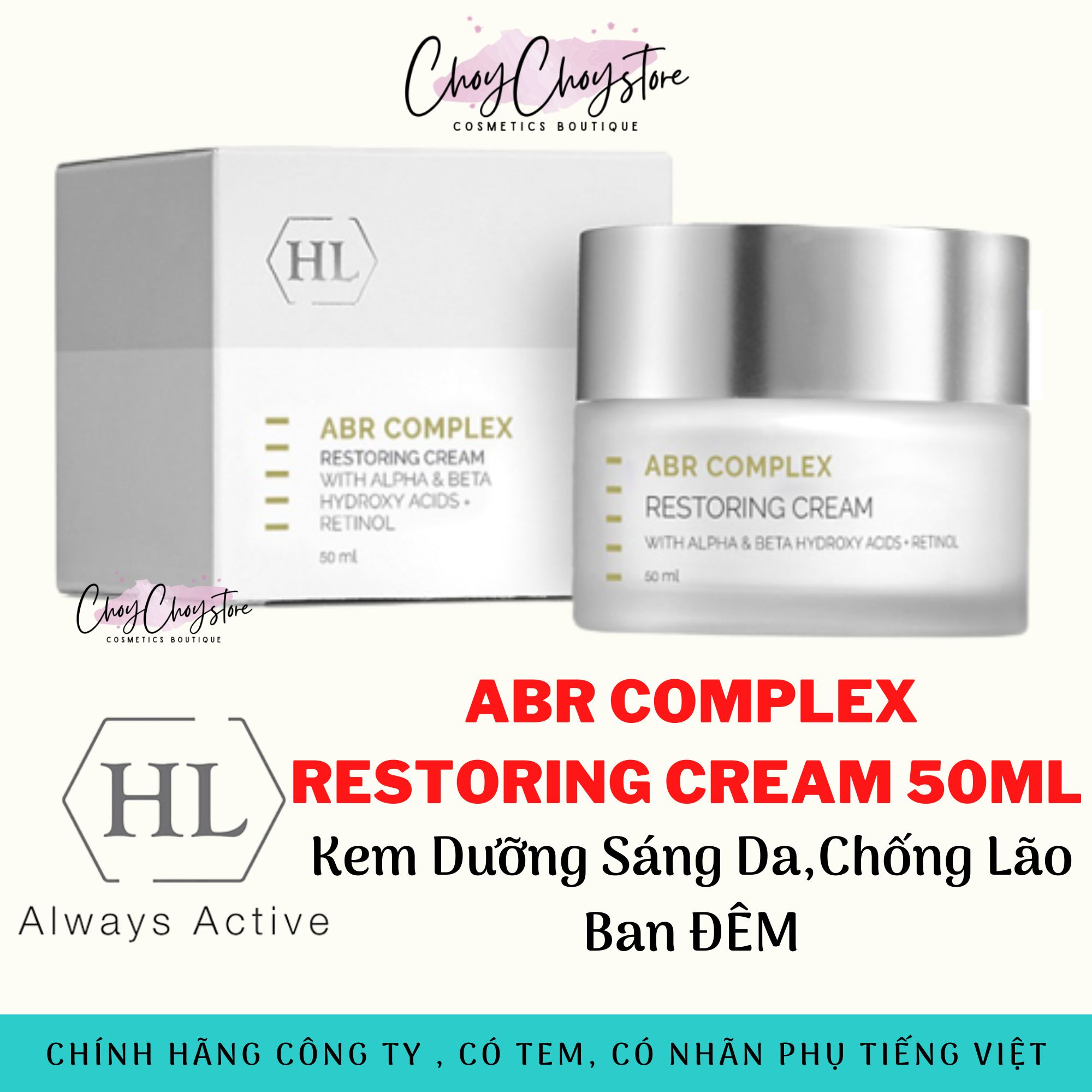 Kem dưỡng hl abr complex restoring cream 50ml - kem dưỡng sáng da,chống lão ban đêm