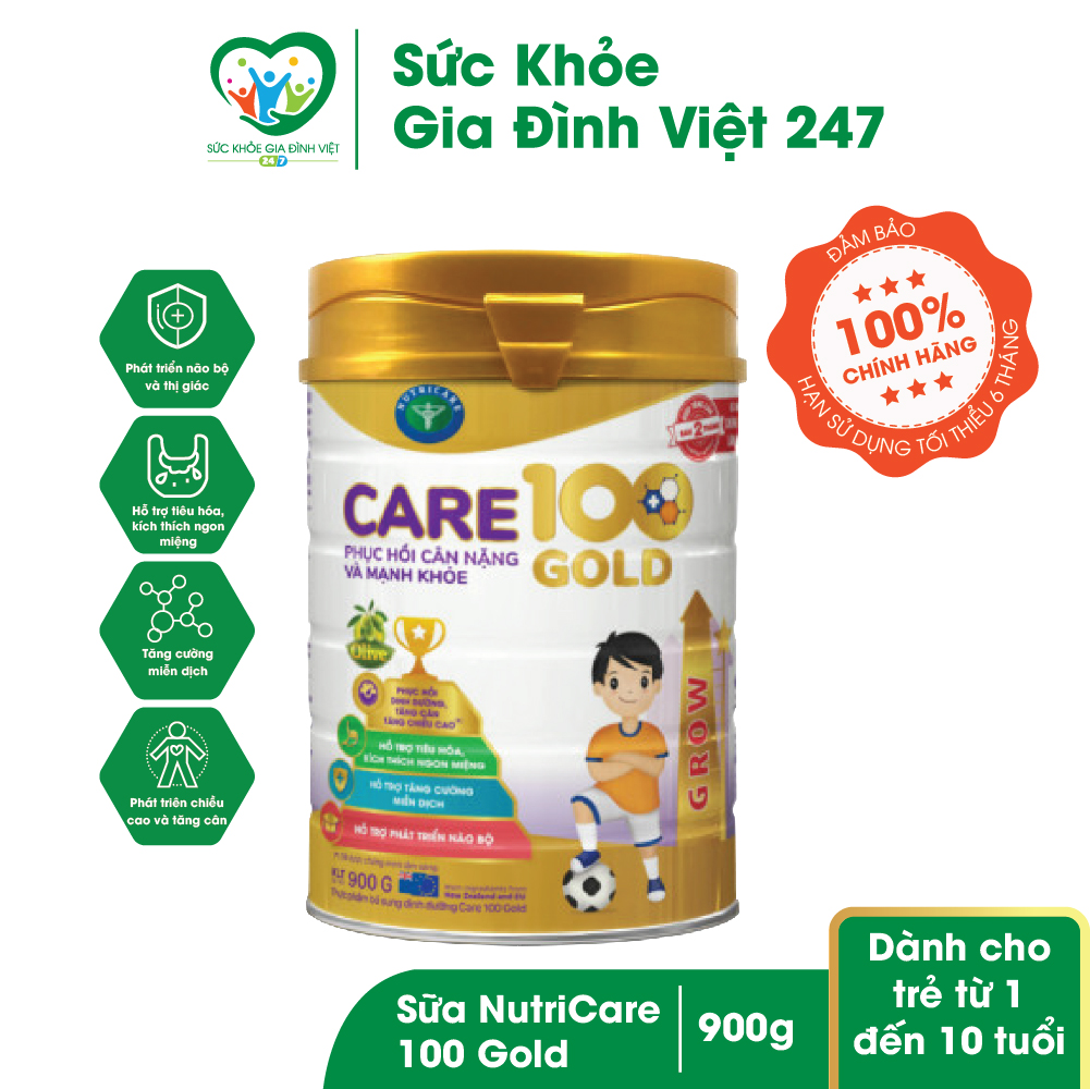 Sữa bột NutriCare 100 Gold phục hồi cân nặng và sức khoẻ cho trẻ từ 1 – 10 tuổi