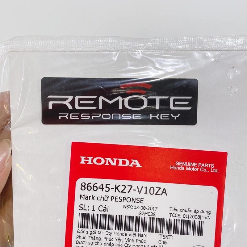 Decal tem chữ REMOTE Response key Chính hãng Honda