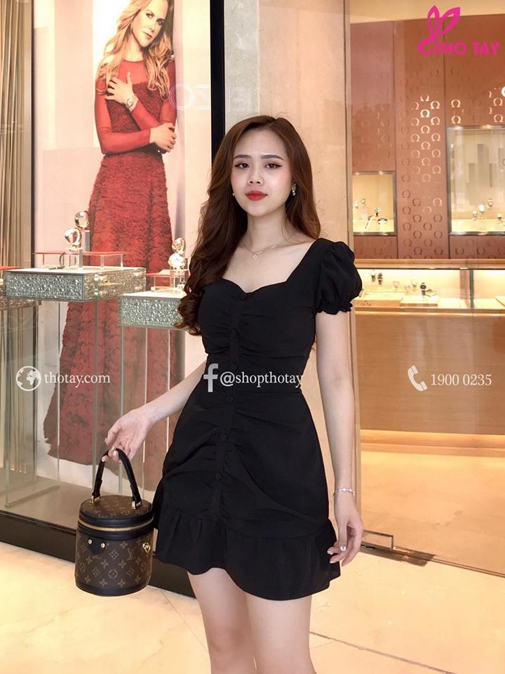Đầm Nữ ( Váy Nữ ) Dáng Xòe Body Hàn Nút Thời Trang Bambo