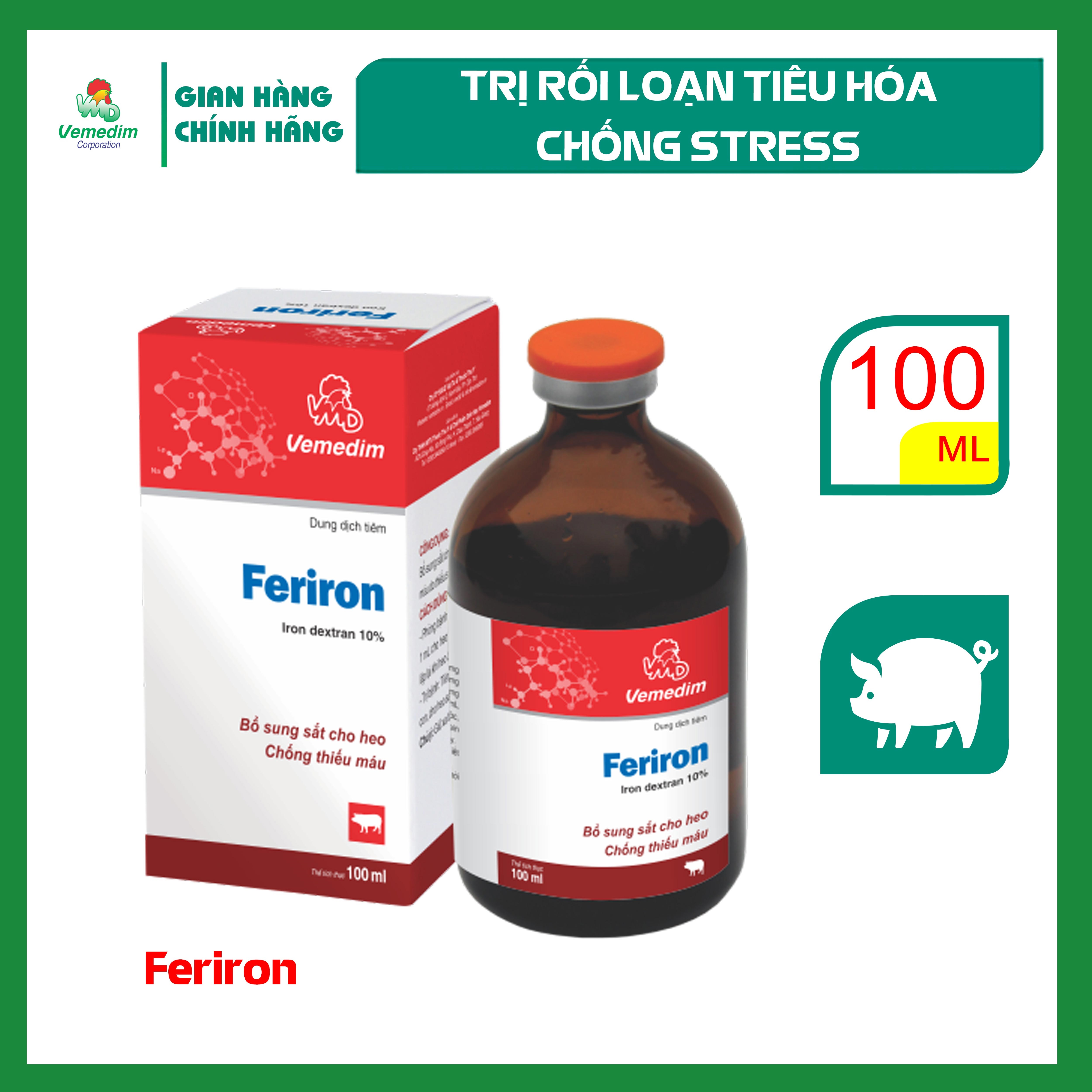 "Hoàn tiền đến 10%" Vemedim FERIRON Cung cấp chất sắt cho heo con, dung dịch tiêm chai 100ml