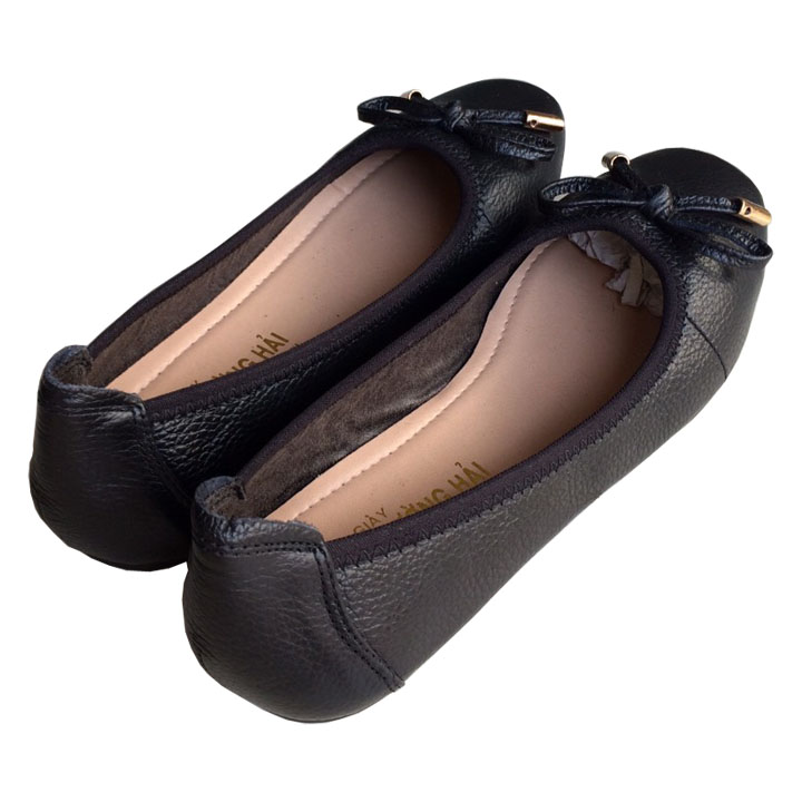 Giày búp bê đen  da bò cao cấp THBB016791