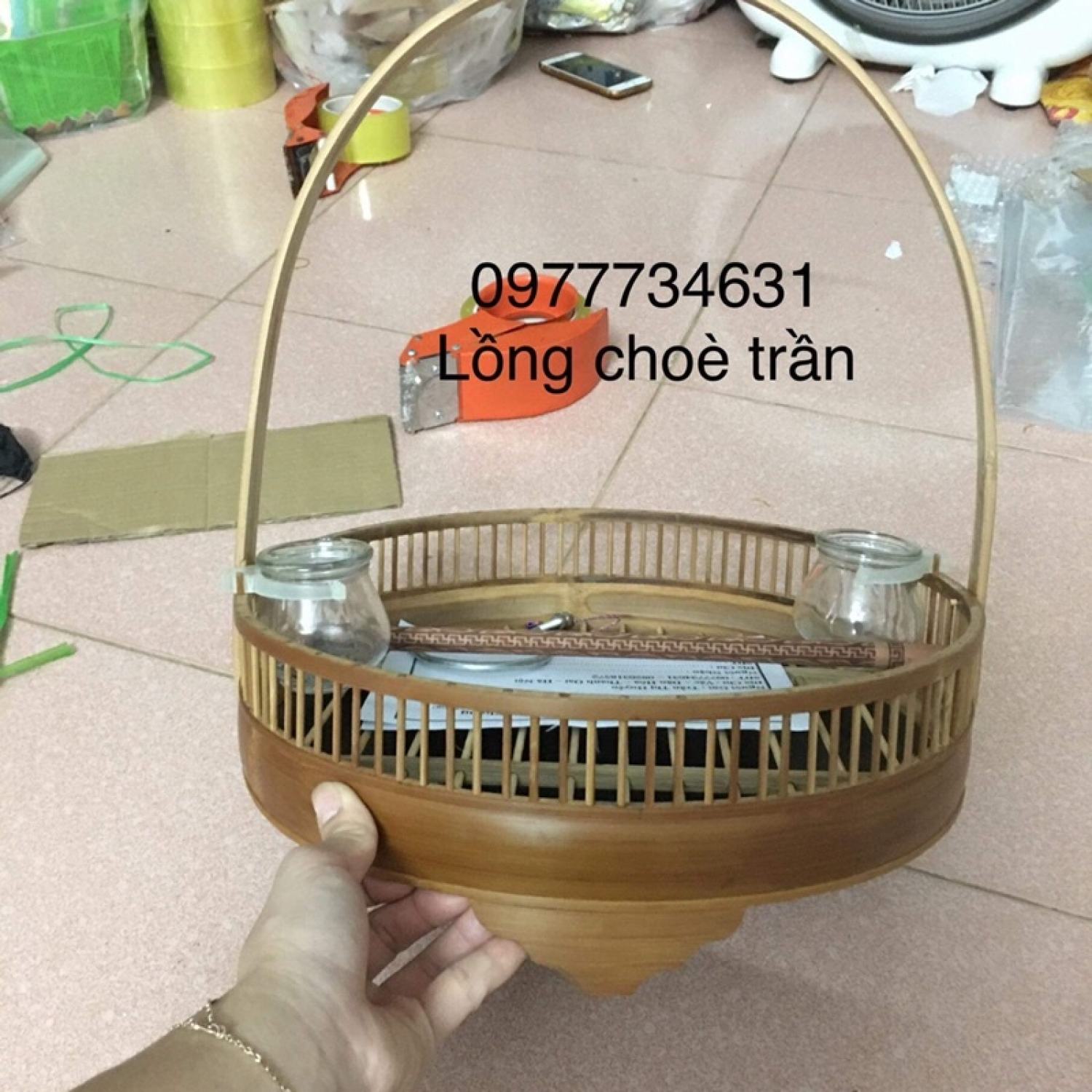 Lồng chim chào mào chích choè trần kèm xích chân
