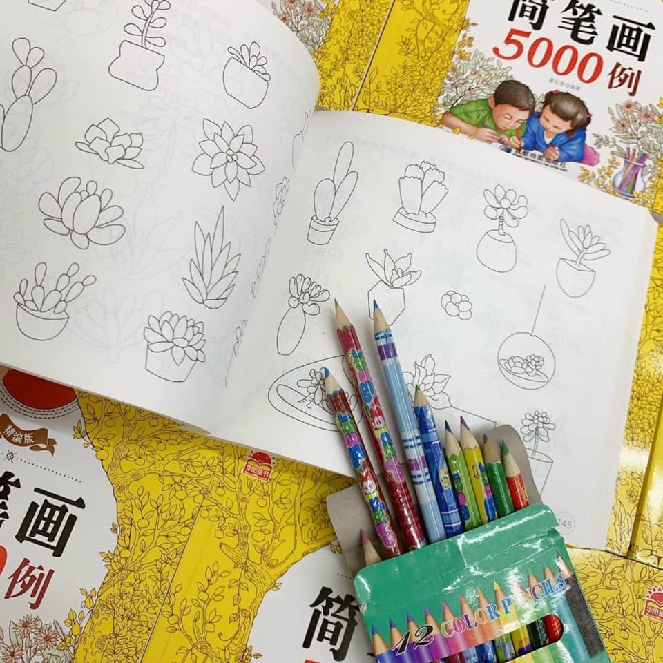 Sách tô màu 5000 hình tặng 12 bút chì màu cho bé vui chơi sáng tạo