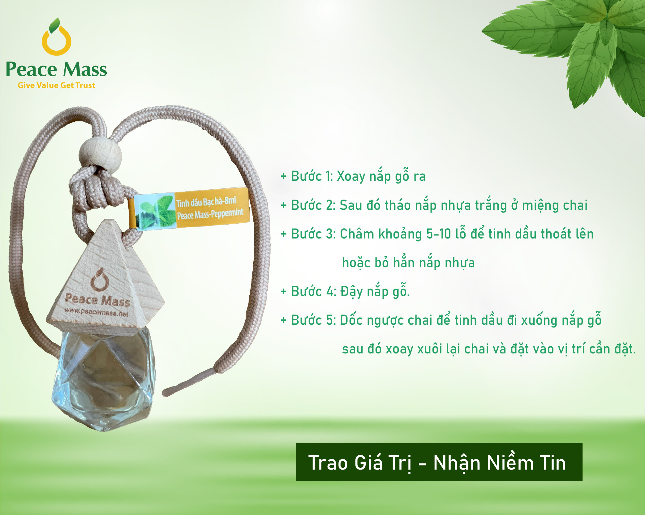 [TINH DẦU TỰ NHIÊN]  [DIỆT KHUẨN] [SANG TRỌNG] [TINH TẾ] [QUÀ TẶNG]  Tinh Dầu Tự Nhiên Peace Mass 8ml- Bạc Hà