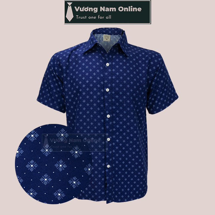 Áo sơ mi nam trung niên form rộng họa tiết chấm bi ngắn tay vải cotton