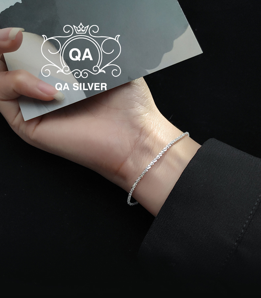 Vòng tay bạc 925 xù lắc nữ sequin trơn kim tuyến S925 TWIST QA SILVER Bracelet BR190702